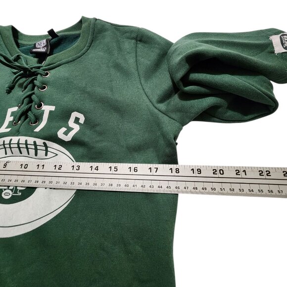 New York Jets Sweatshirt Women's Medium Green NFL Team Apparel V Neck Drawstring - Picture 3 of 10